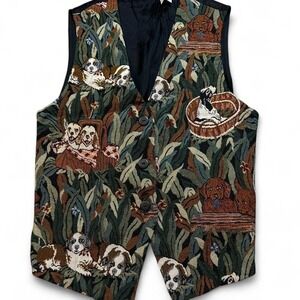 Vintage puppy dog cabin creek cottage core tapestry vest size petite large
